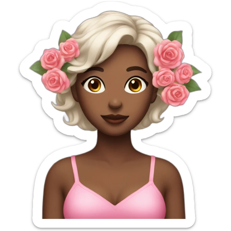 girl bright skin with a bouquet of roses sticker