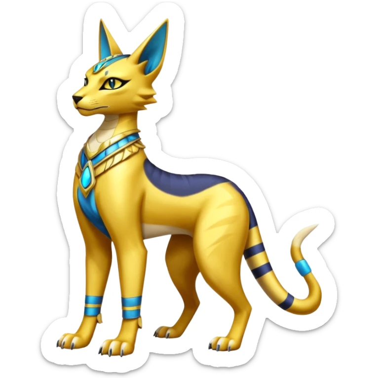 Modern anthropomorphic furry futuristic shiny colorful Bastet-Anubis-Lombax-Zeraora-Renamon-fusion (full body) sticker
