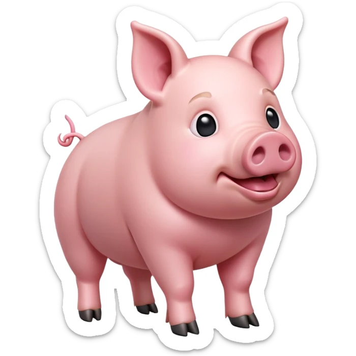 cinematic-[realistic pig]-realistic-full-body-standing-emoji,-tail-flicking-lazily,-head-tilted-dramatically,-sleek-[pink]-skin,-simplified-yet-realistic-focused-features,-highly-detailed,-glowing-with-an-almost-sarcastic-glow sticker