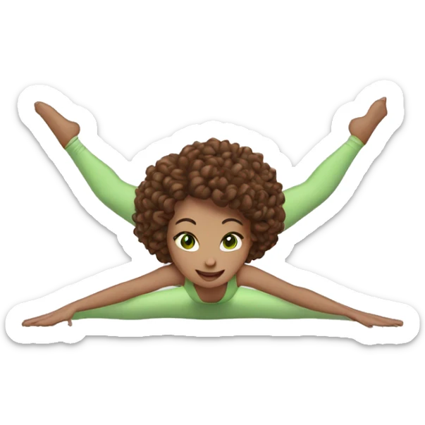 woman with brown curly bob hair and green eyes doing the splits sticker
