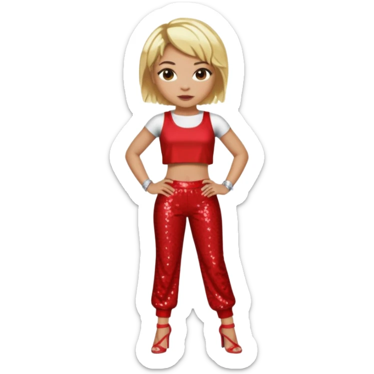 T Boz from TLC with short blonde hair, red sequin crop top and pants sticker