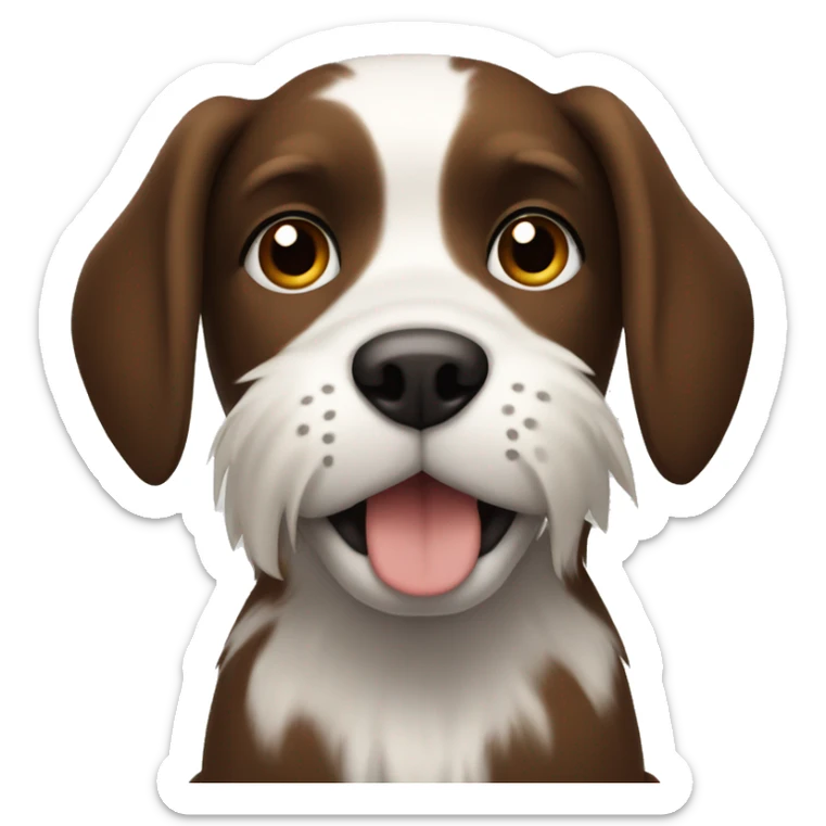 a dog sitting, with brown eyes, dark mixed fur (all kinds of brown) with white fur on the end of his tail  sticker