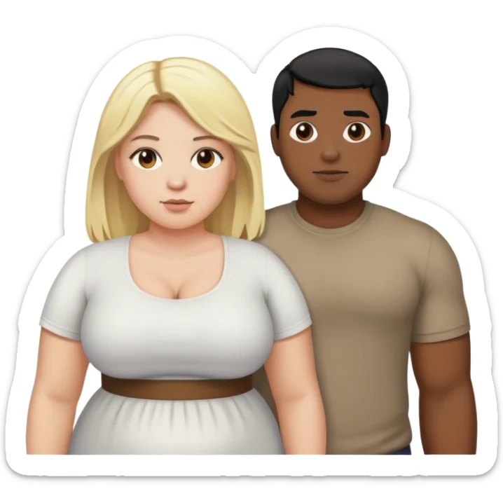 black man with black hair standing next to a fat white girl with blonde hair  sticker