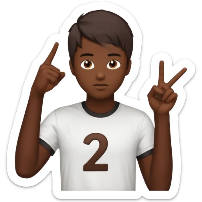 It says 21 with I kid (skin color dark chocolate with most of his hair cut off) pointing at 21 sticker