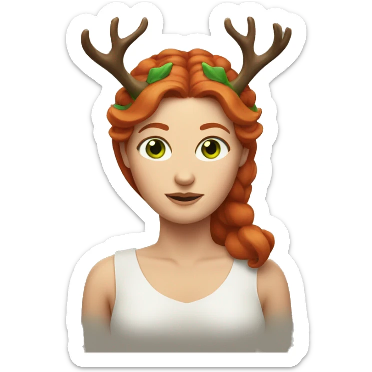 Red hair woman with green eyes, with antlers on her head sticker