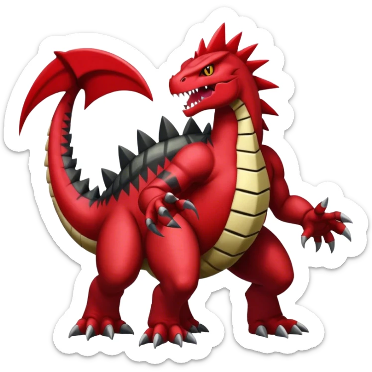 Badass black and red Groudon-salazzle-tyranitar-raptor-hybrid, full body sticker