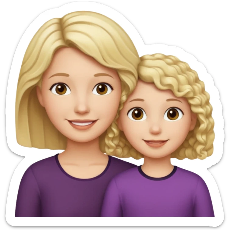 Blonde short straight hair mom with dark brown curly hair daughter sticker