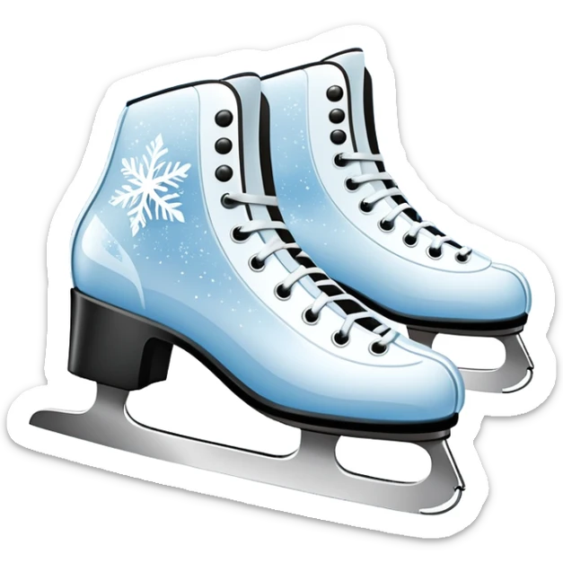 An icon showing a pair of elegant ice skates gliding across a smooth, frozen rink with snowflakes in the air. In the background, twinkling lights, winter trees, and cheering spectators create a festive atmosphere. Transparent background highlights the grace and charm of ice skating. sticker