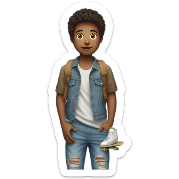 make a emoji of a teenage middle eastren face wearing a super baggy jean with a skateboard on his hand  sticker
