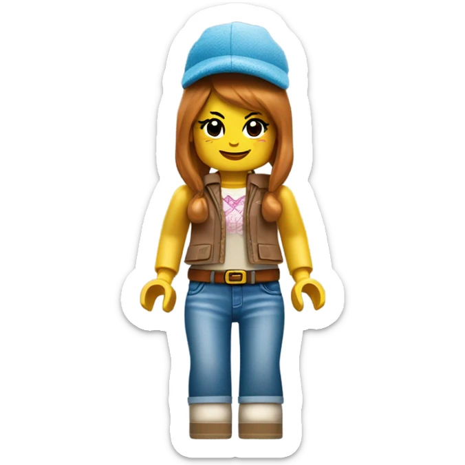 Lego toy girl whole body with rabbit hat and beggy jeans sticker