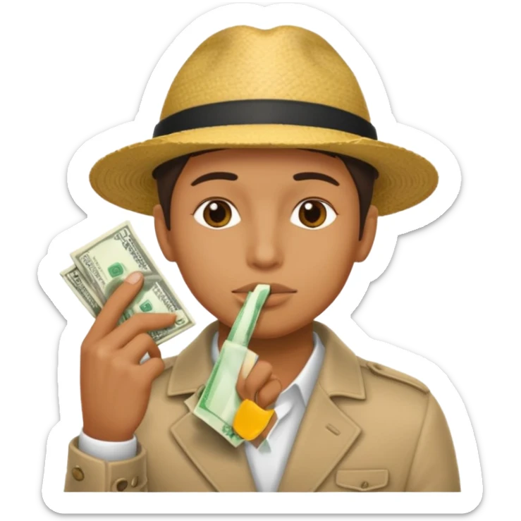 un banco de dinero y una persona haciendo gesto de silencio sticker