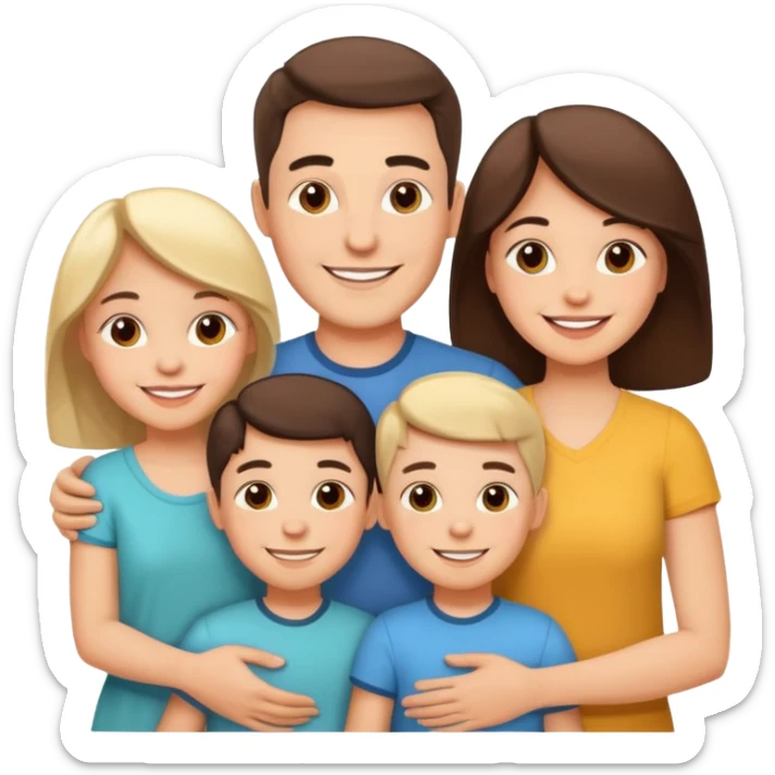 "Husband and wife with 50 children taking a group photo, cheerful, colorful cartoon style, bright and playful." sticker