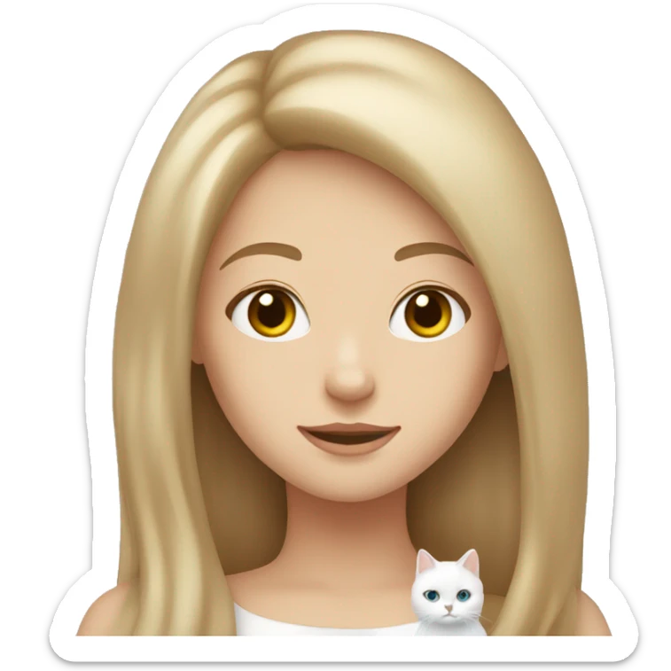 girl with light brown hair and her white cat sticker