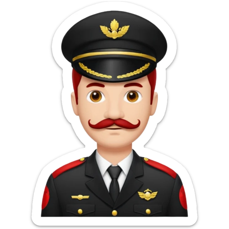 Voici ma recherche Homme cheveux noirs moustache carré uniforme noir et rouge sticker