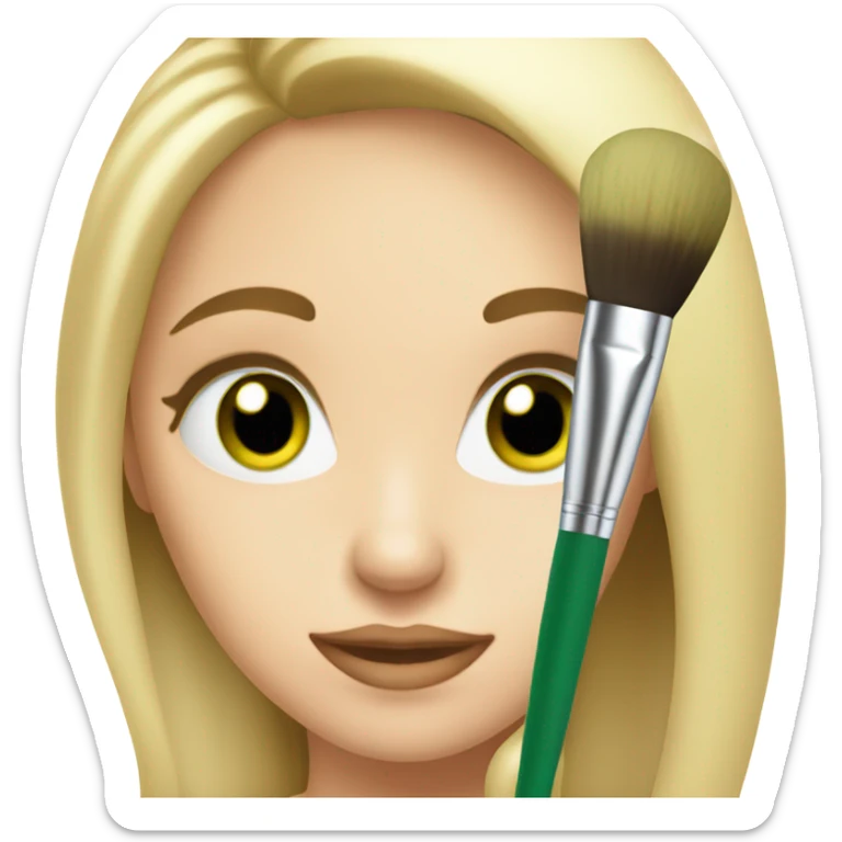 A makeup artist blonde girl with green eyes with a makeup brush in her hand sticker