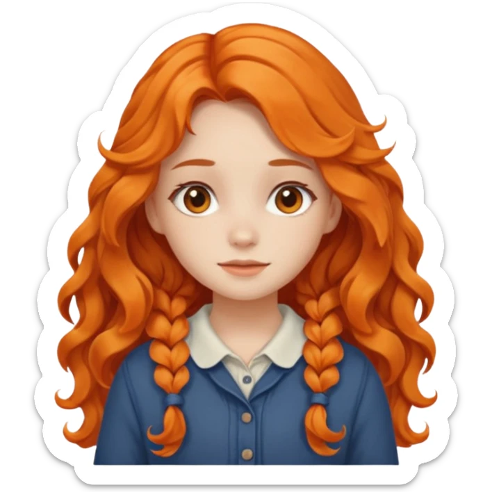 orange wavy long hair girl with wearing cottage core clothes sticker