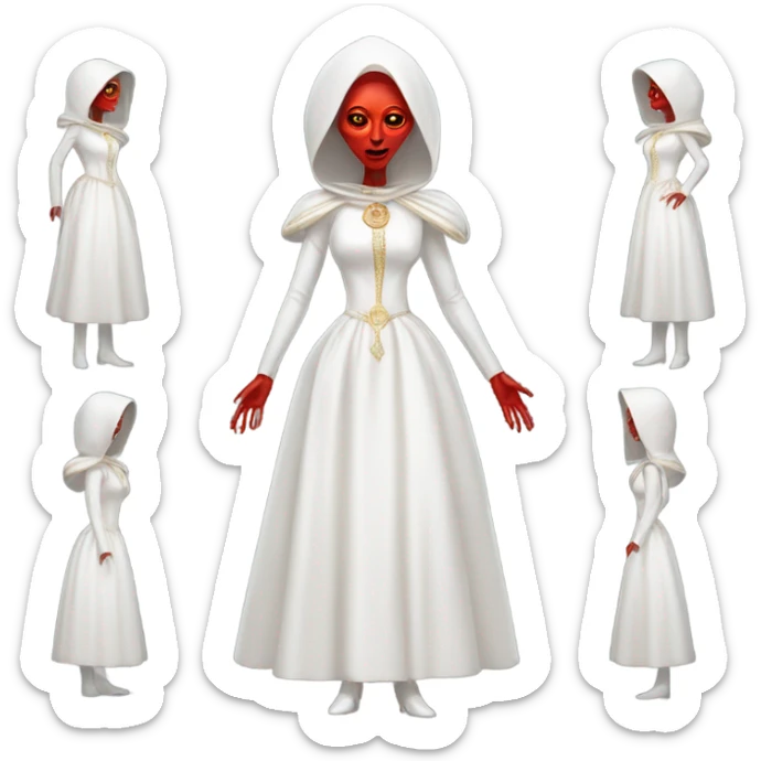 a red alien woman full body in white Romanov dress sticker