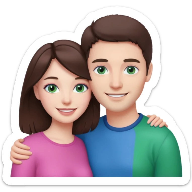 pink polaroid photo of a couple thats white with brunette hair blue and green eyes sticker