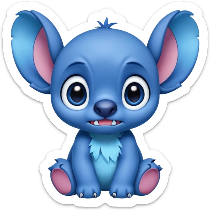 sad stitch full body and cute animated looks like the stitch in the Disney animated movie make his eyes animated and big sticker