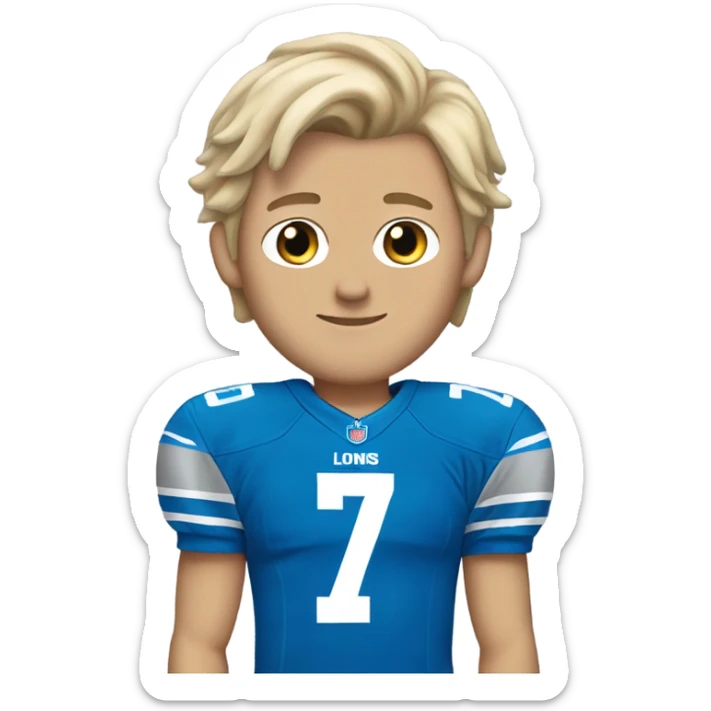 Dirty blonde short hair white male 17 year old in Detroit lions jersey  sticker