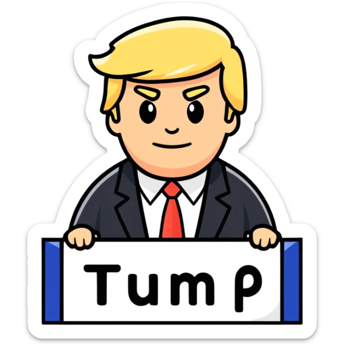 Sign that says hi with a picture of a guys head that looks like trump sticker