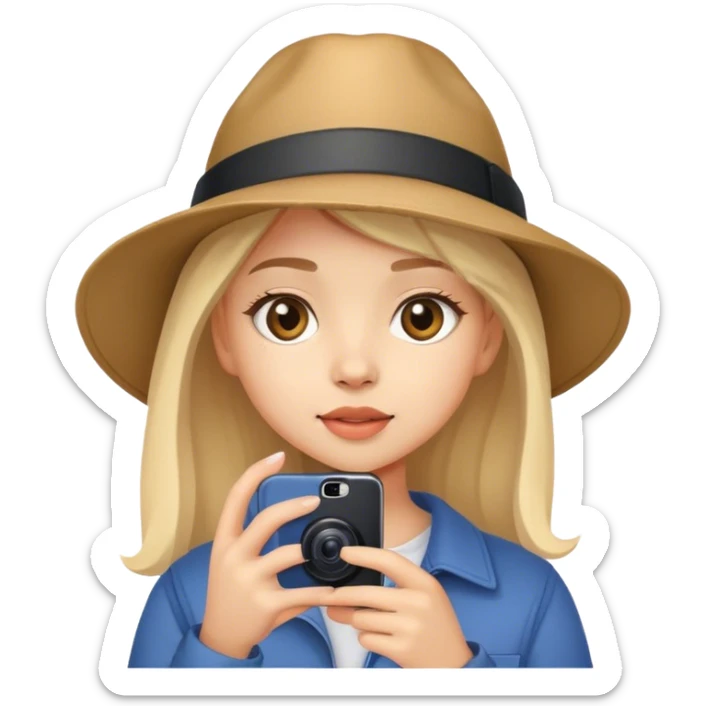 young girl tourist takes pictures with her cell phone sticker