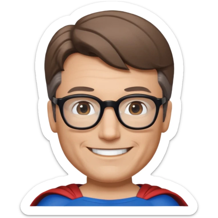 Make me a superman emoji with black glasses, light brown hair and slightly graying sticker