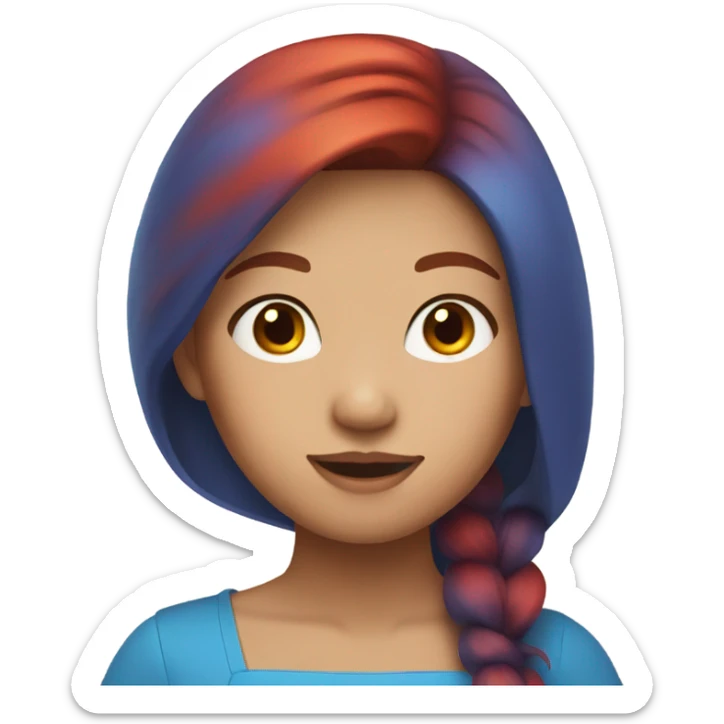 asian girl, red hair, colorful makeup, blue dress sticker