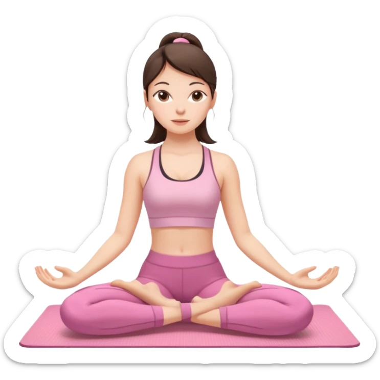 white brunette girl in light pink workout clothes stretching yoga mat sticker