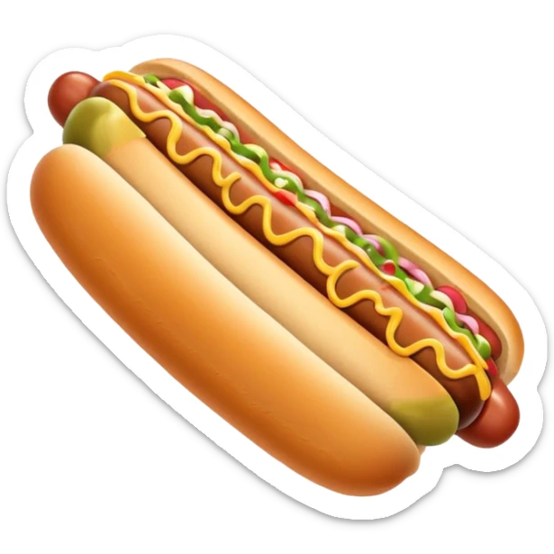 Grilled hot dog in a bun. Add sauerkraut on one side and then drizzle spicy mustard on the top  sticker