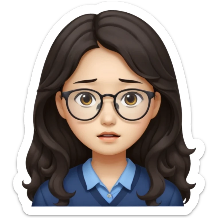  Korean female college student with a worried face , long wavy hair  sticker