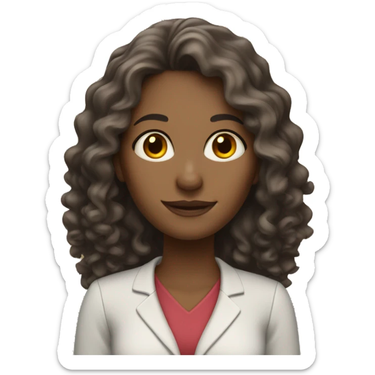 female teacher with long curly hair, fair skin, brown eyes, oval face sticker