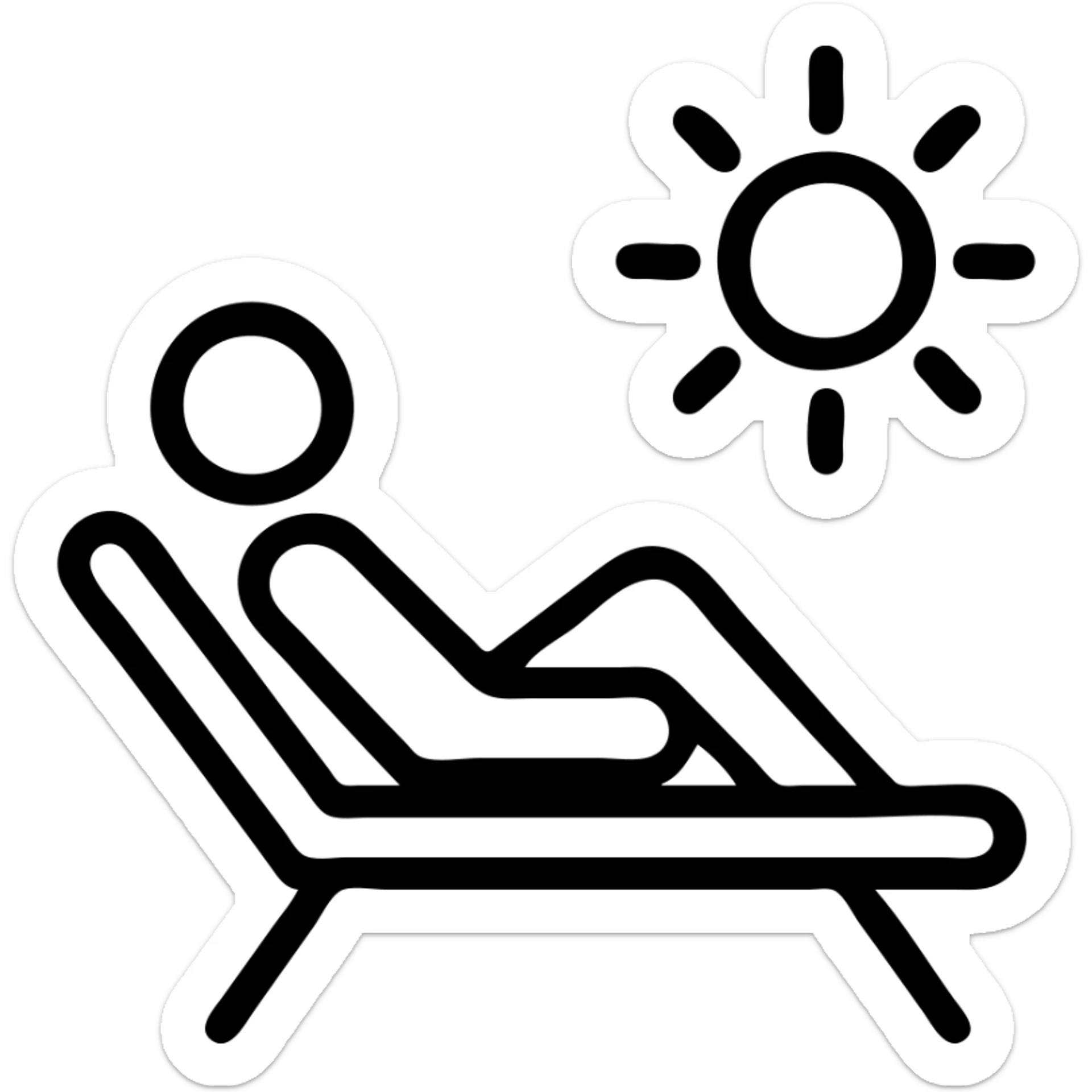 minimal icon of a person tanning under the sun, simple lines, no extra details, basic outline sticker