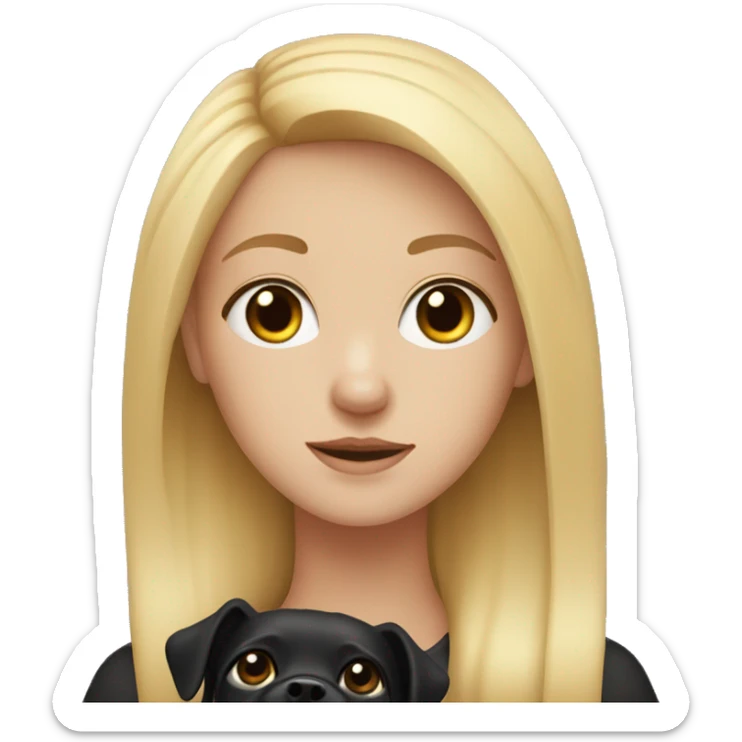 Blonde teenage girl with hazel eyes and her small black dog sticker