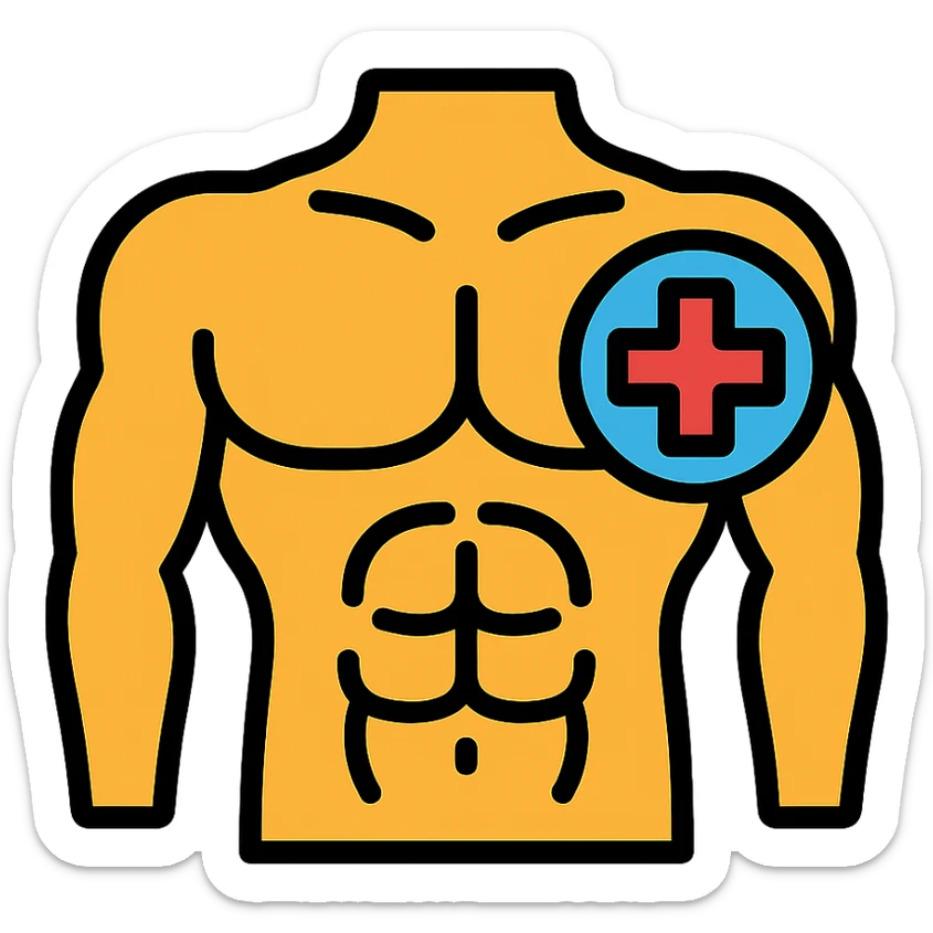 muscle torso with a medical cross overlay, fitness and healthcare, clean icon style sticker