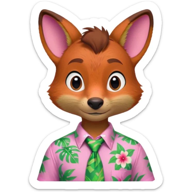 Nick Wilde with a pink Hawaii shirt and green Hawaii tie from the Zootopia Disney movie sticker