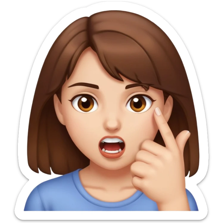 An emoji of a girl with brown hair aggressively biting her finger  sticker