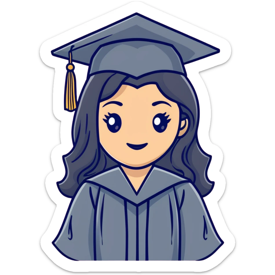 happy latina graduate with long wavy black hair wearing graduation cap and gown sticker