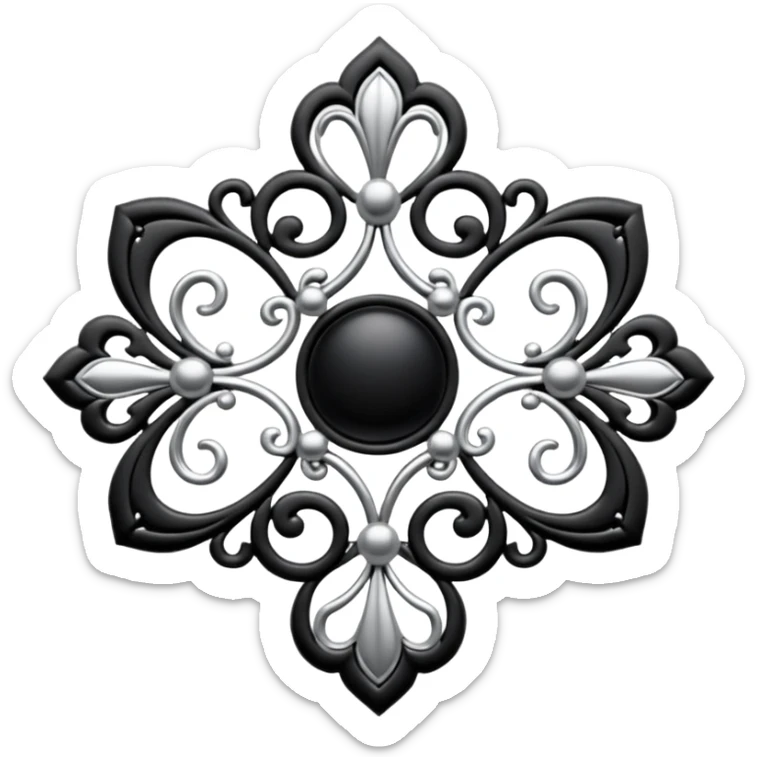 Black and silver filigree broach design, 3D, extremely detailed design sticker