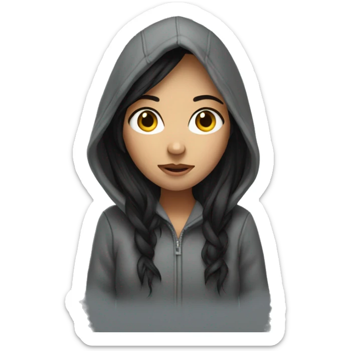 Long dark hair girl in hoodie  sticker