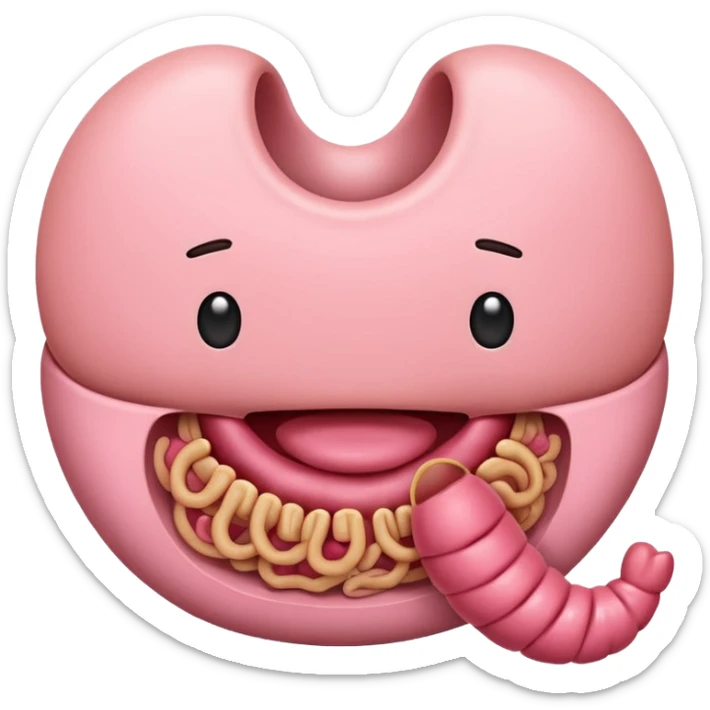 An emoji of the digestive system focusing on the stomach and intestines, with a cute and friendly design. sticker