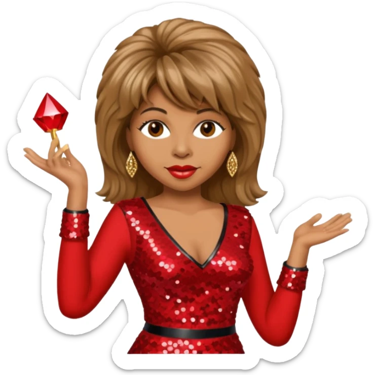 Tina Turner, Queen of Rock'n Roll from Famous People with long light brown hair, red sequin outfit sticker