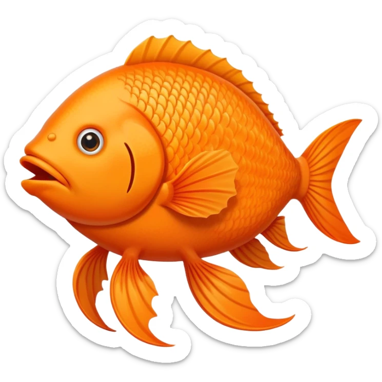 An orange fish with legs and arms, his mouth is shaped in a reversed v. sticker