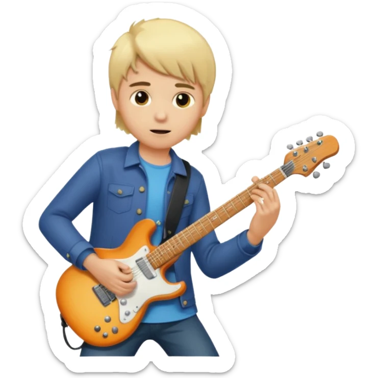 boy with blonde hair and brown eyes playing electric guitar  sticker