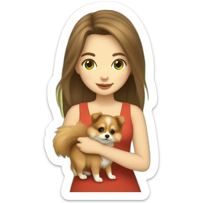 light-skinned-girl-with-brown-hair-and-green-eyes-petting-red-pomeranian sticker