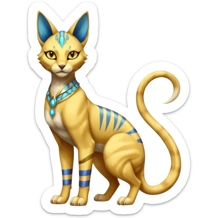 Modern furry anthro anthropomorphic futuristic shiny colorful Bastet-Sphynx-Lombax-Zeraora-Renamon-fusion (full body) sticker