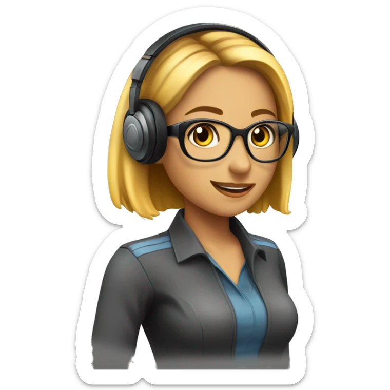 front pov of a super hot girl with a headset of a customer service sticker