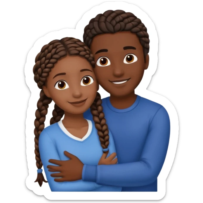 dark skin, black girl with black and brown braids, hugging her Mediterranean boyfriend with brown hair and dark skin sticker