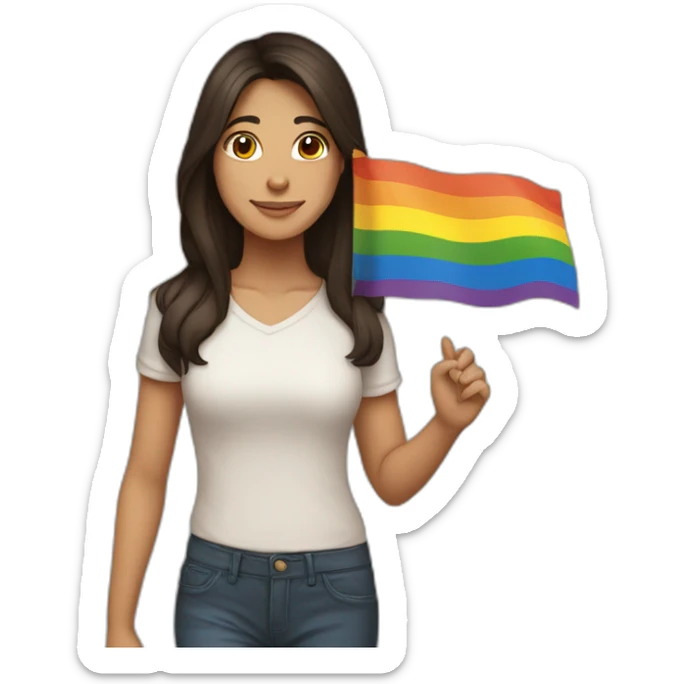 brunette with lgbt flag in one hand and indian flag in the other sticker