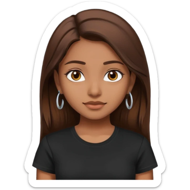 a pretty fair indian bratz girl with brown hair. with a black tshirt sticker